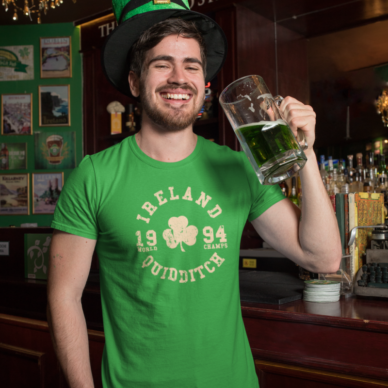 t shirt mockup featuring a smiling man drinking green beer 32140 1