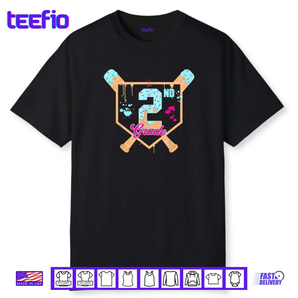 First Day of Second 2nd Grade Baseball Ice Cream Drip Boy Shirt