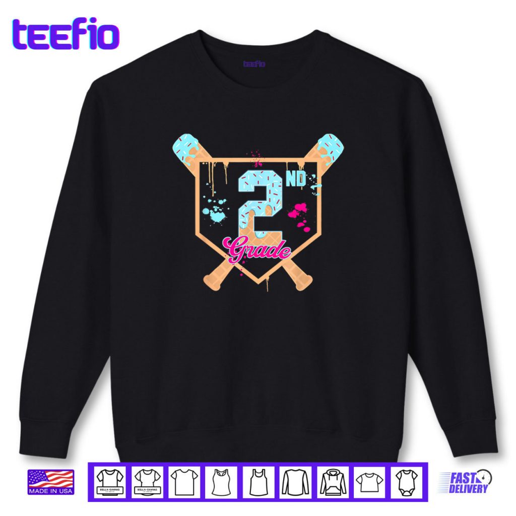 First Day of Second 2nd Grade Baseball Ice Cream Drip Boy Shirt