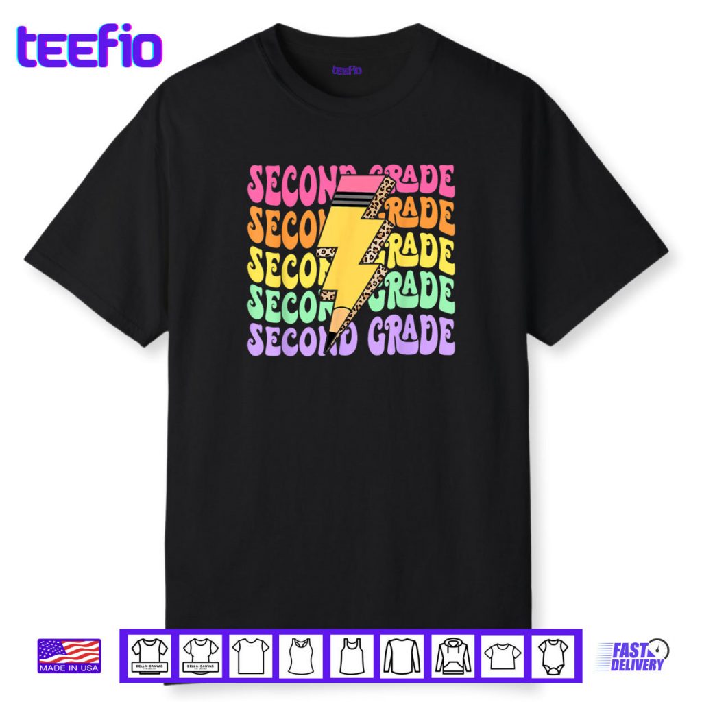 Retro 2nd Grade Lightning Bolt Pencil Teacher Student Shirt