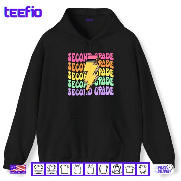 Hoodie Retro 2nd Grade Lightning Bolt Pencil Teacher Student Shirt