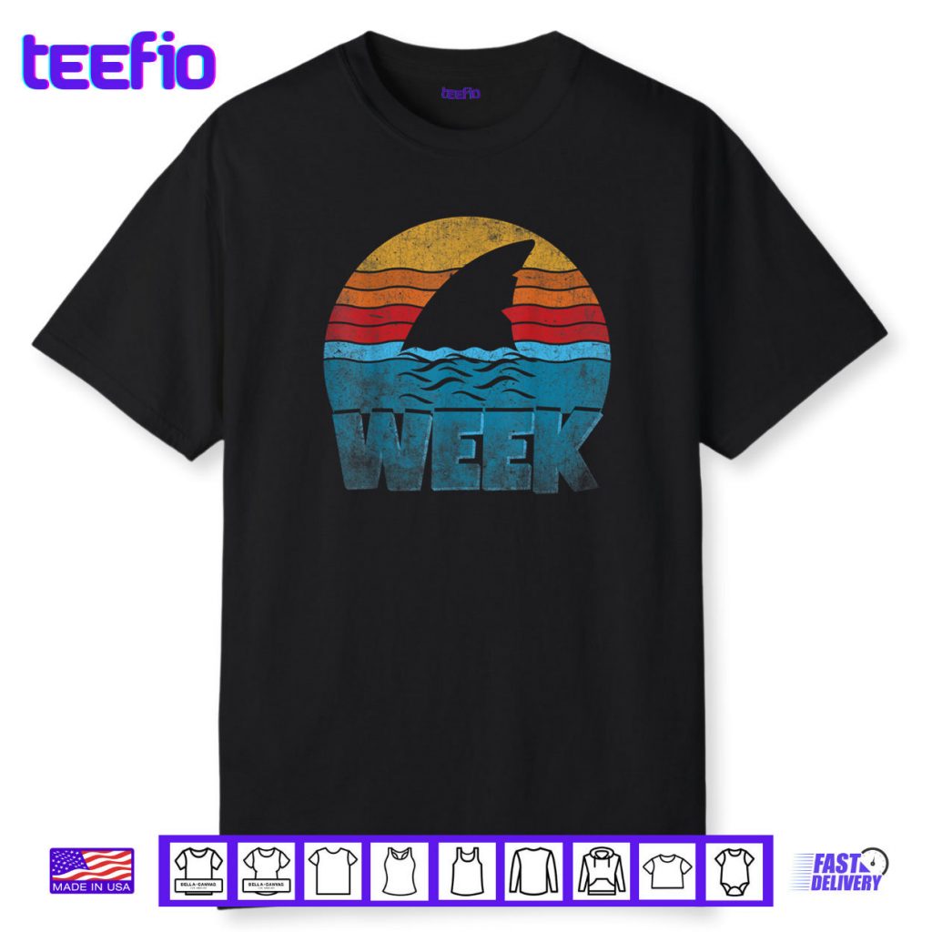 Retro Shark Fin Week 2025 Shark Lover Ocean Wildlife Summer Shirt
