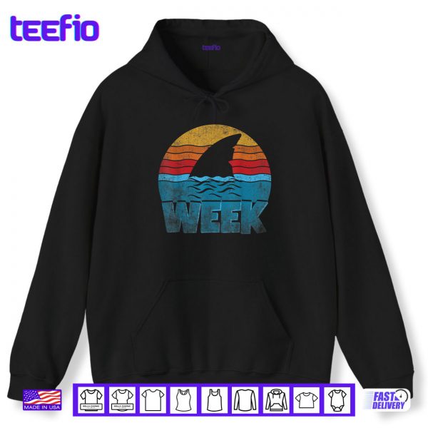 Hoodie Retro Shark Fin Week 2025 Shark Lover Ocean Wildlife Summer Shirt