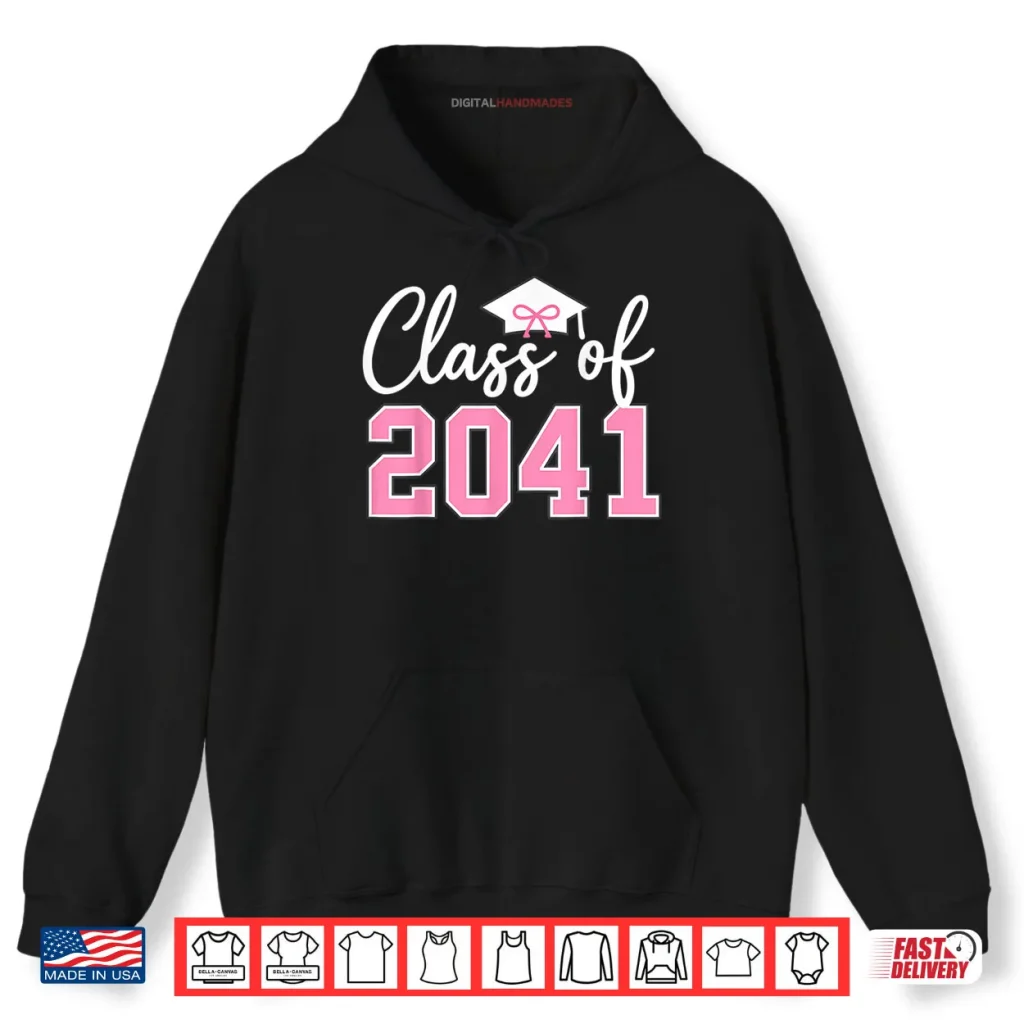 Class of 2041 Grow with Me Kindergarten Pink Coquette Bow Shirt
