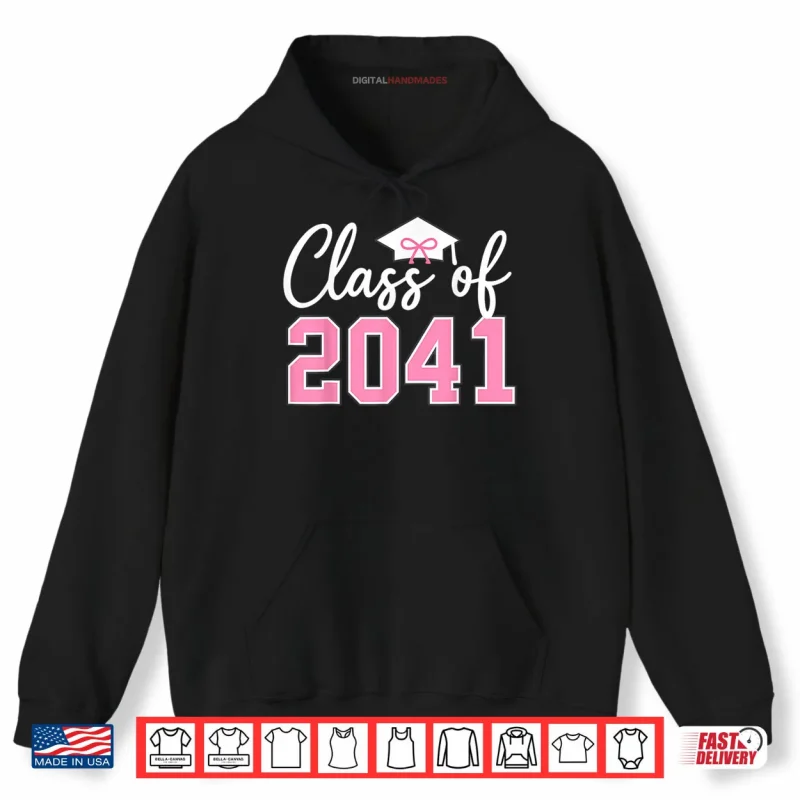 Hoodie Class of 2041 Grow with Me Kindergarten Pink Coquette Bow Shirt