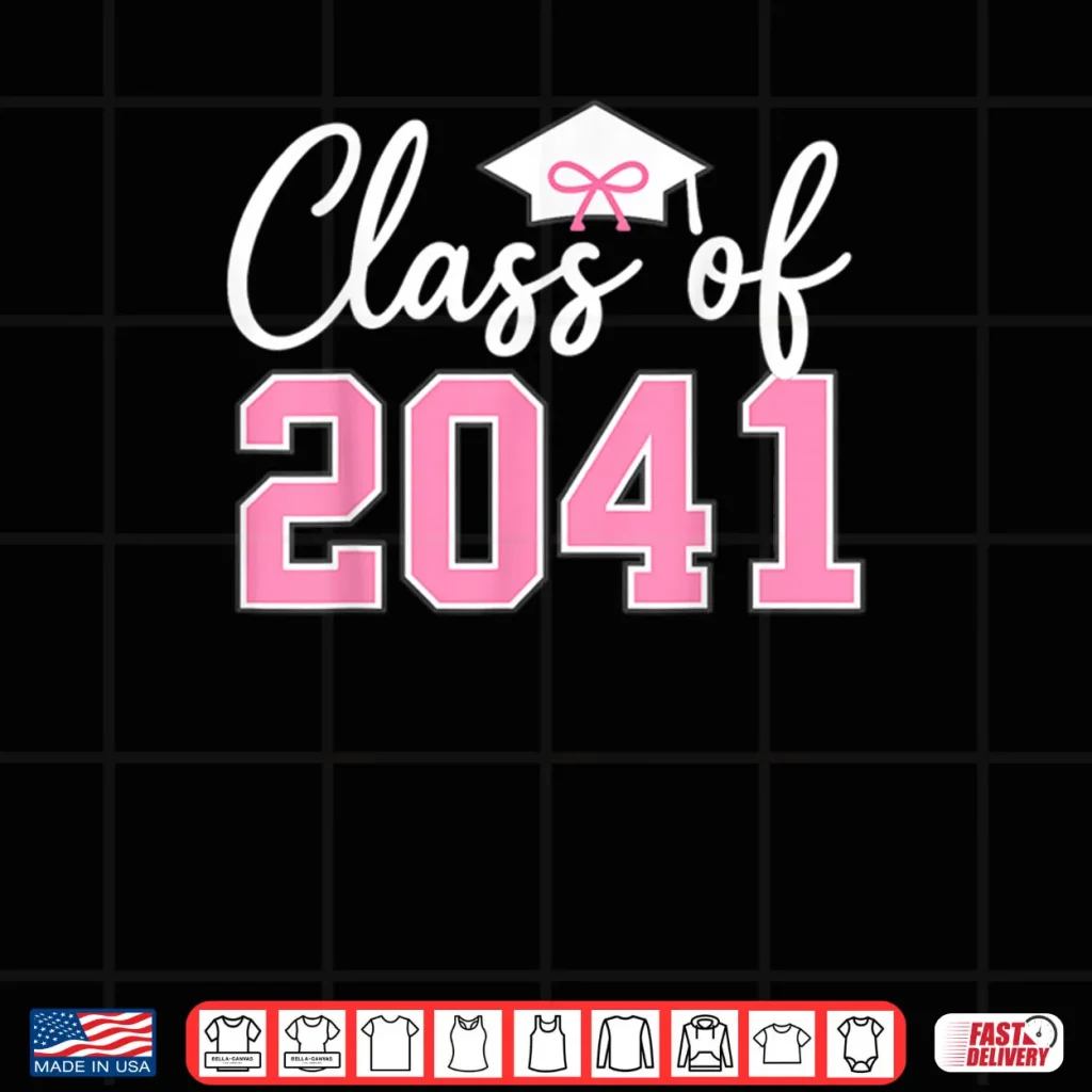 Class of 2041 Grow with Me Kindergarten Pink Coquette Bow Shirt