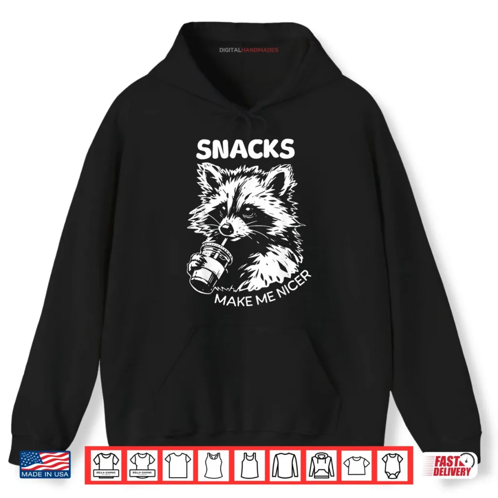 Retro Snacks Make Me Nicer Raccoon Meme Animal Sarcastic Shirt