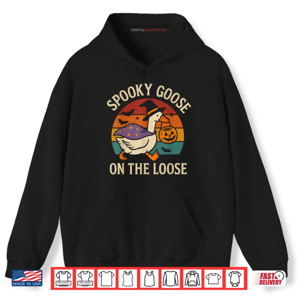 Spooky Goose On The Loose Funny Halloween Retro Shirt