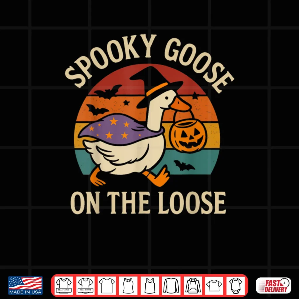 Spooky Goose On The Loose Funny Halloween Retro Shirt