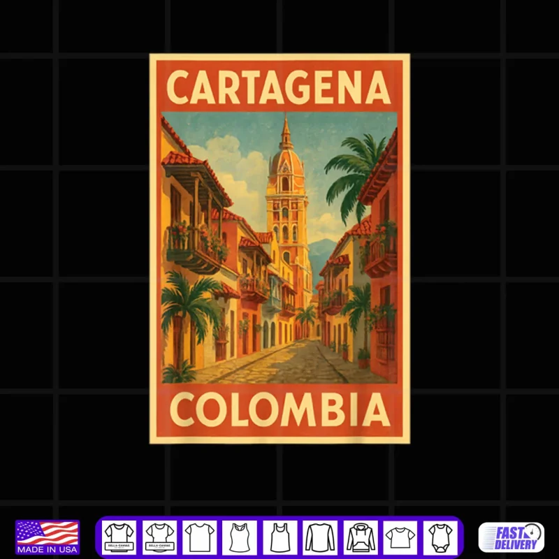 Black Design Cartagena Colombia Vintage Travel Poster Shirt