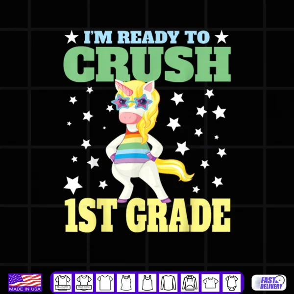 Black Design Im Ready for First Grade Back to School 1st Grade Girls Shirt