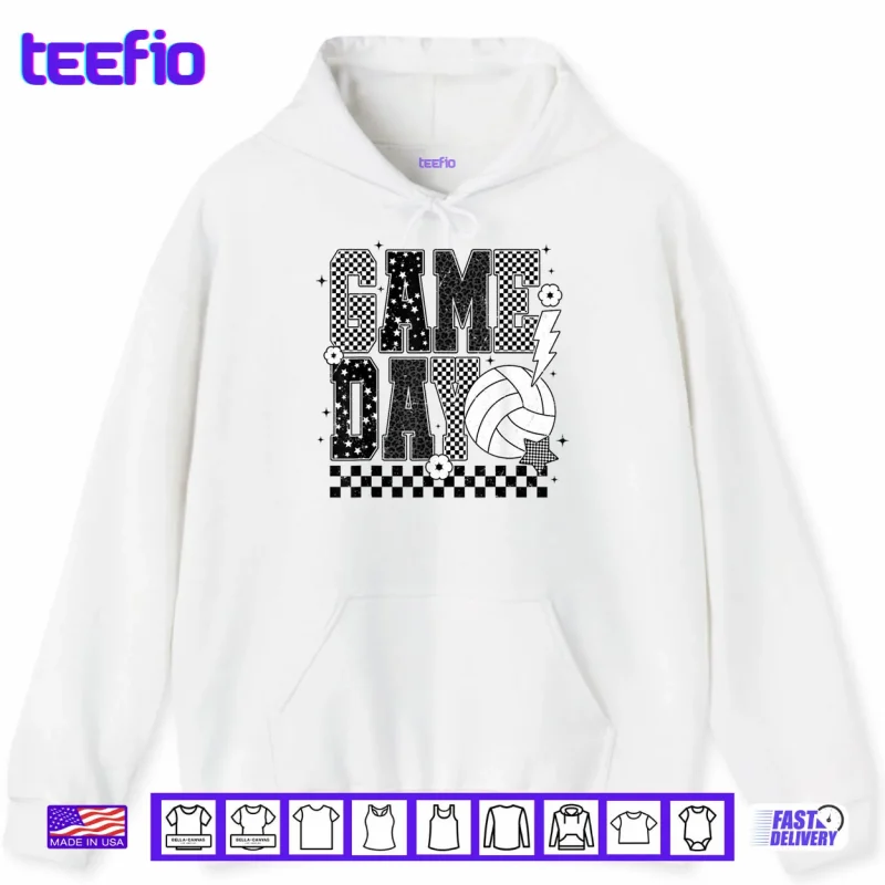 Hoodie Game Day Volleyball Checkered Funny Volleyball Shirt