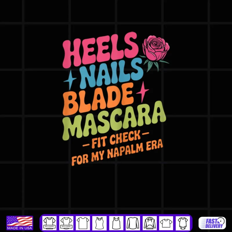 Black Design Retro Napalm Era Fit Check Heels Nails Blade Mascara Makeup Shirt