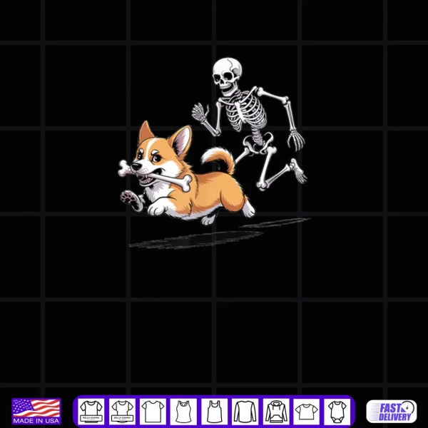 Black Design Skeleton Chasing Corgi Halloween Dog Mom Pet Lover Shirt