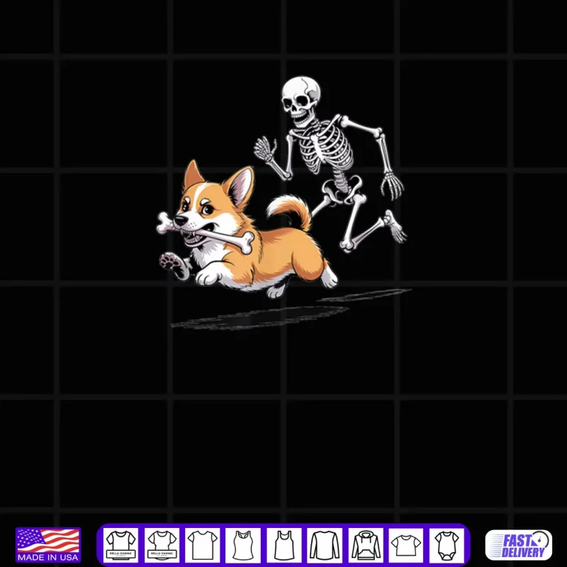 Black Design Skeleton Chasing Corgi Halloween Dog Mom Pet Lover Shirt