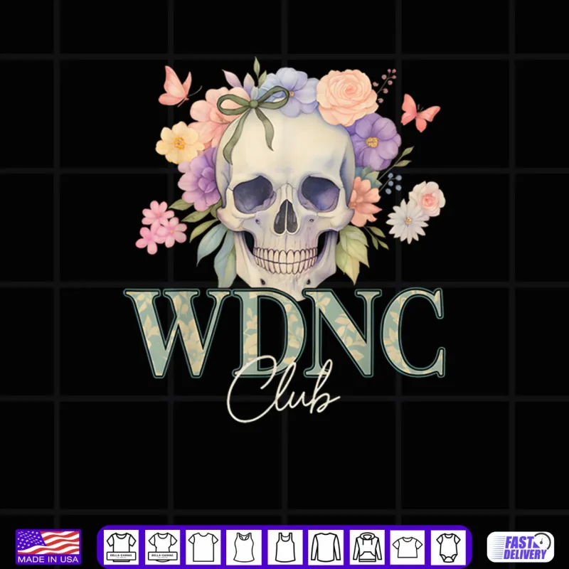 Black Design WDNC We Do Not Care Club Floral Skull Shirt