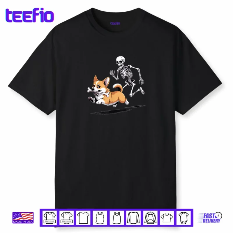 Skeleton Chasing Corgi Halloween Dog Mom Pet Lover Shirt