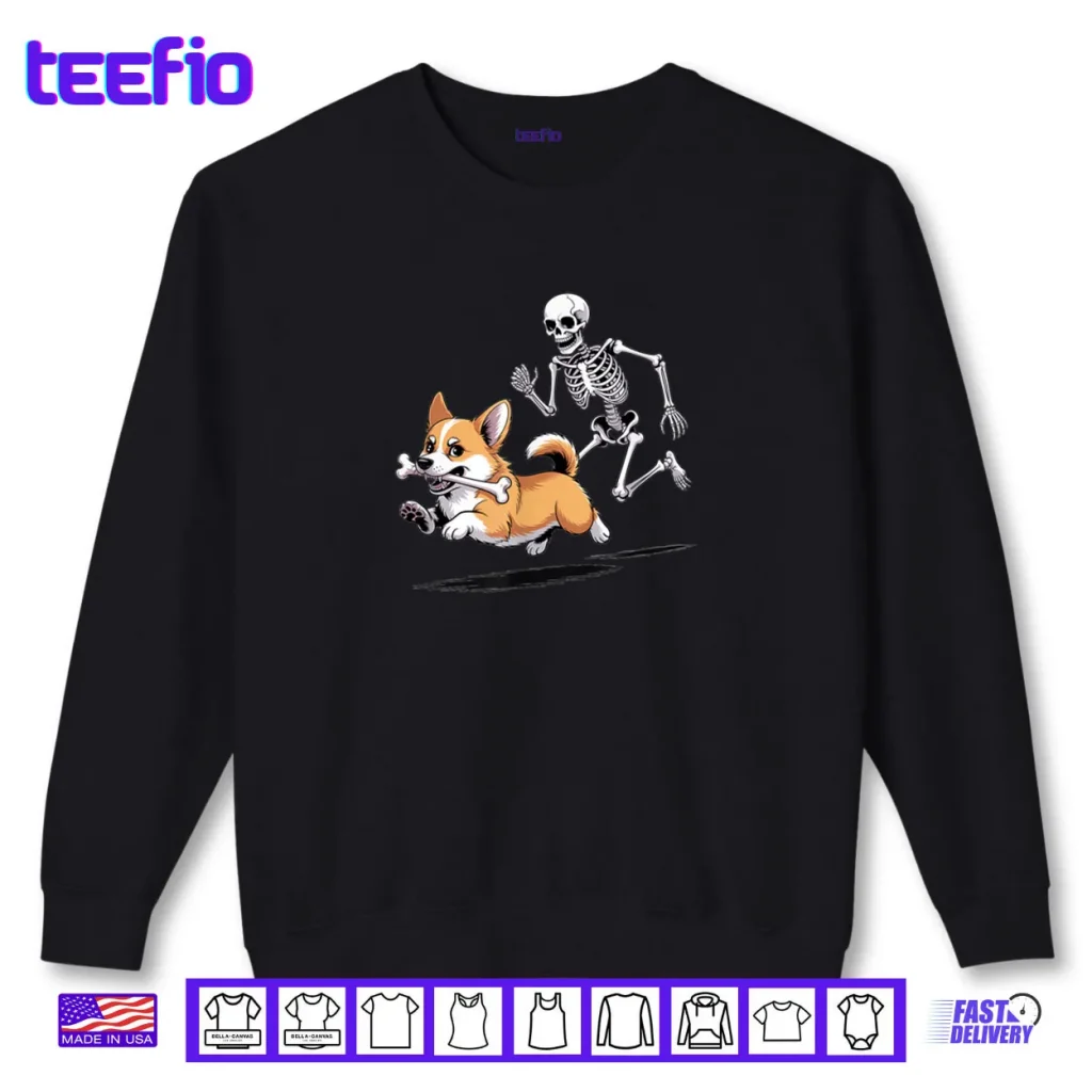 Skeleton Chasing Corgi Halloween Dog Mom Pet Lover Shirt