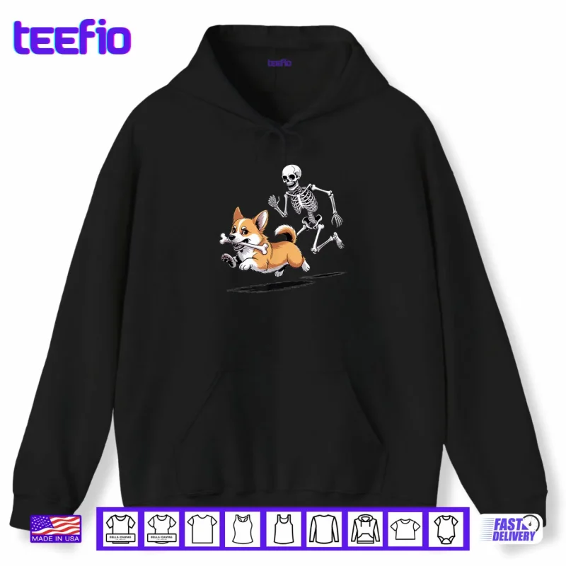 Hoodie Skeleton Chasing Corgi Halloween Dog Mom Pet Lover Shirt