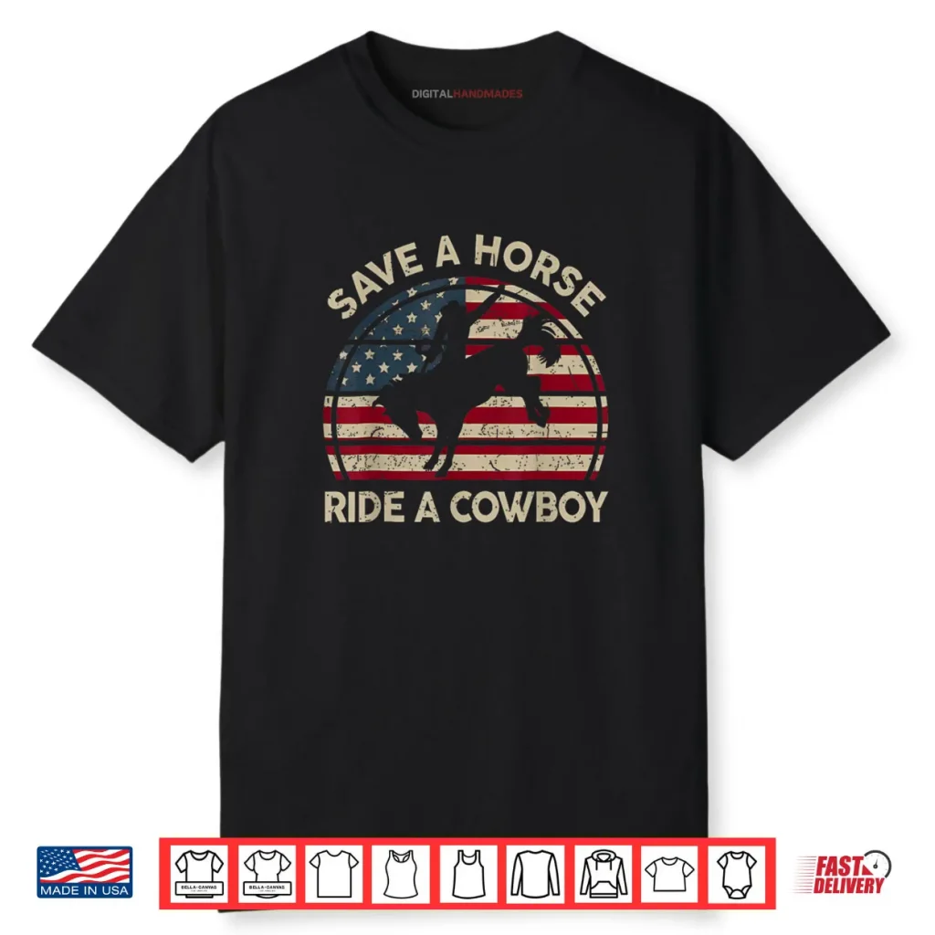 Vintage Rodeo Cowboy Western Country Horse USA Patriotic Shirt
