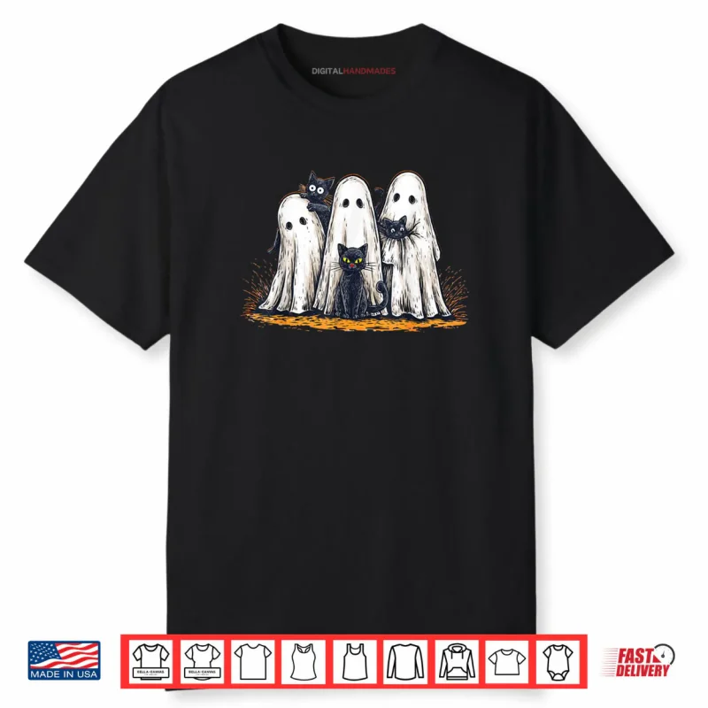 Funny Ghosts Holding Black Cats Halloween Ghost Cat Lovers Shirt