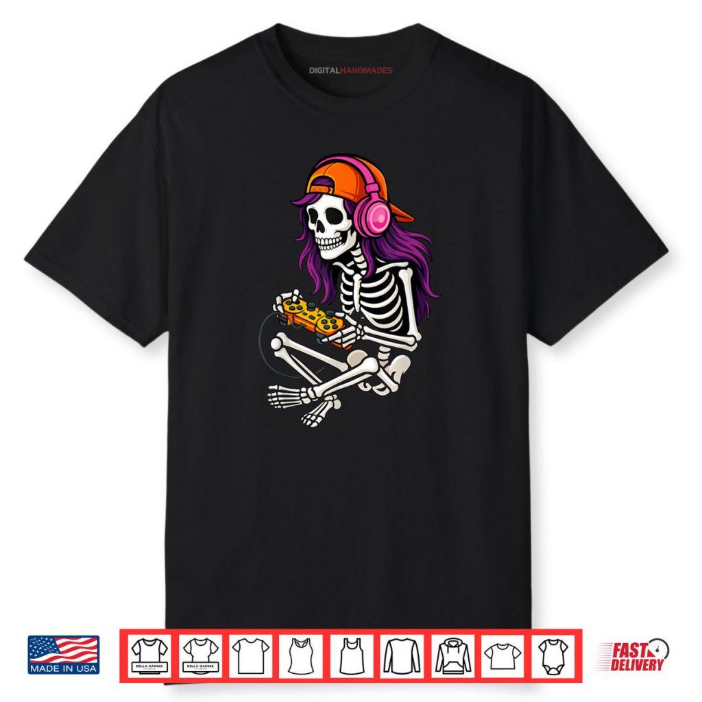 Gamer Skeleton Halloween Girls Teens Women Video Gaming Shirt