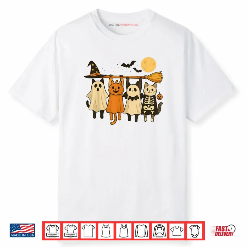 Cute Halloween Cat Ghost Pumpkin Skeleton Shirt