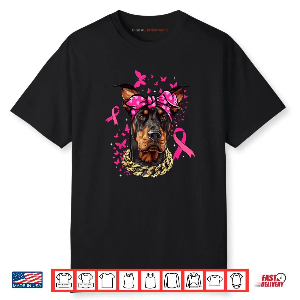 Doberman Pinscher Pink Ribbon Breast Cancer Survivor Shirt